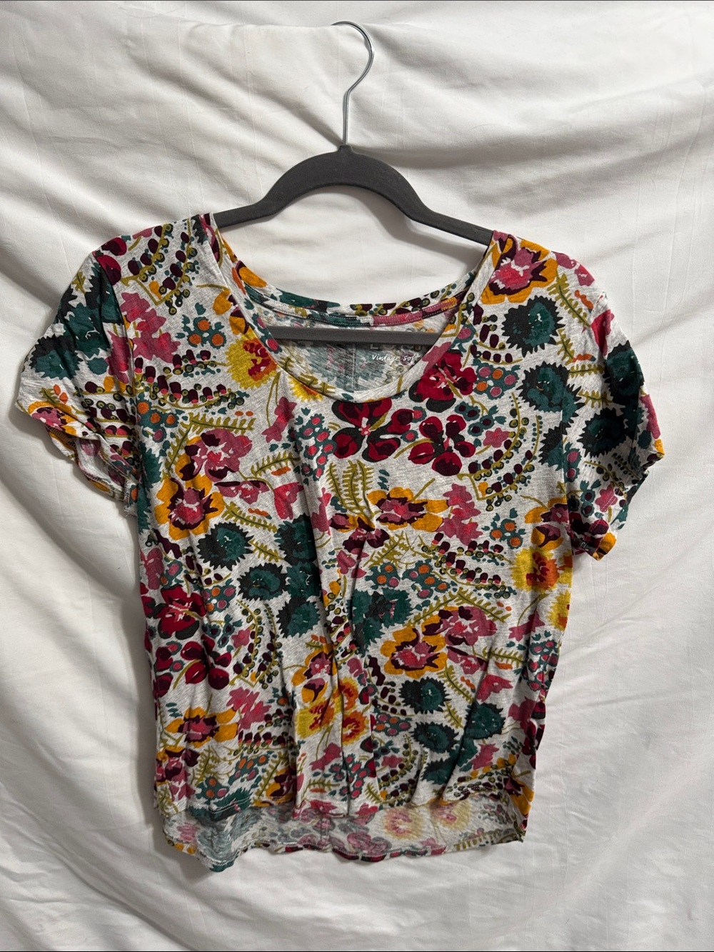 LOFT Scoop-Neck Floral Short-Sleeve Top in Multi